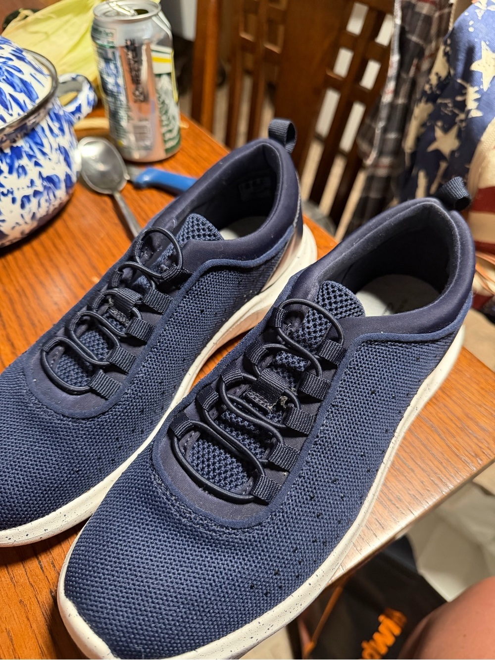 Clarks Navy Knit Slip-On Athletic Sneakers